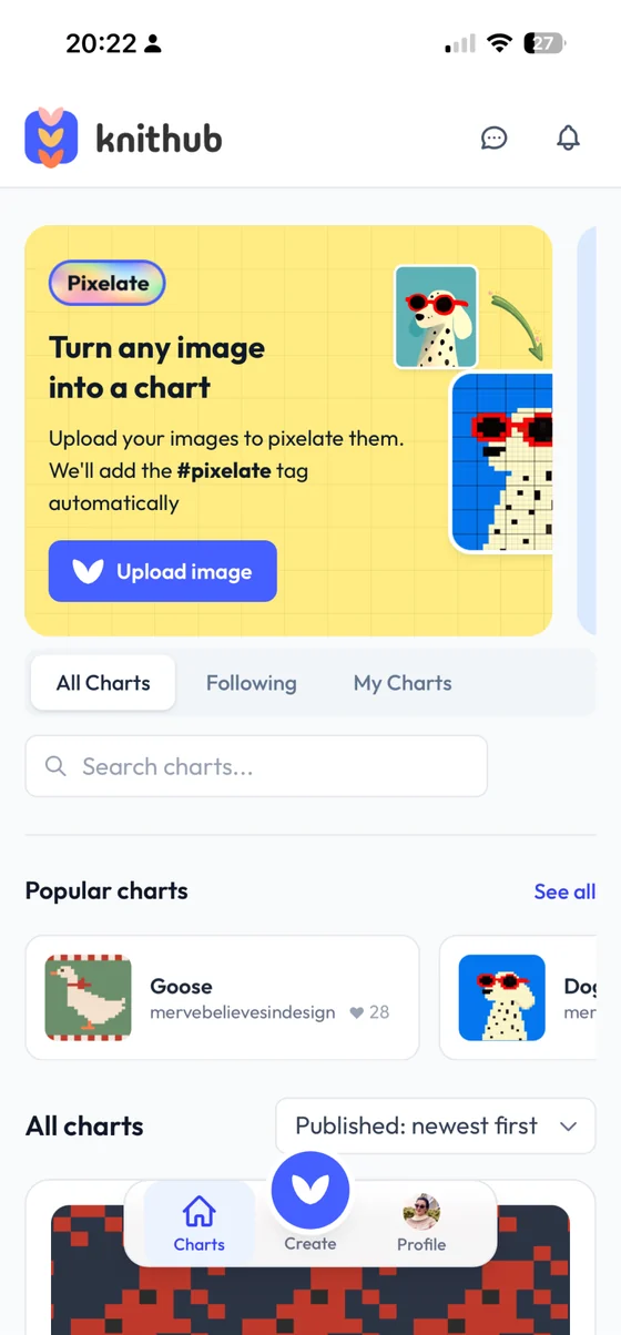 Knithub app screen